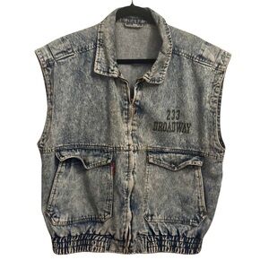 Vintage 80’s Acid Wash Denim Zip Up Vest with Pockets